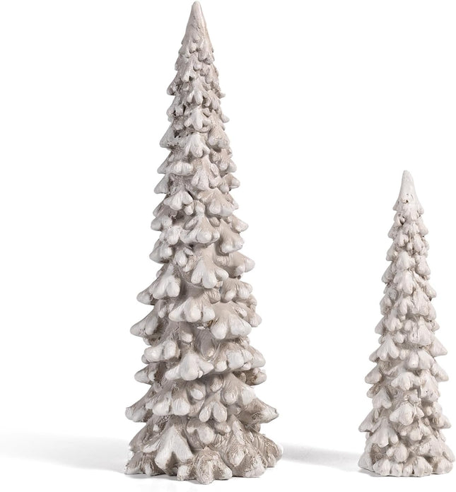 RM ROOMERS 2Pcs Resin Christmas Tree Statues, Table Top Small White Christmas Decorative Figurine Set, Indoor Artificial Xmas Tree Figurines for Desk s