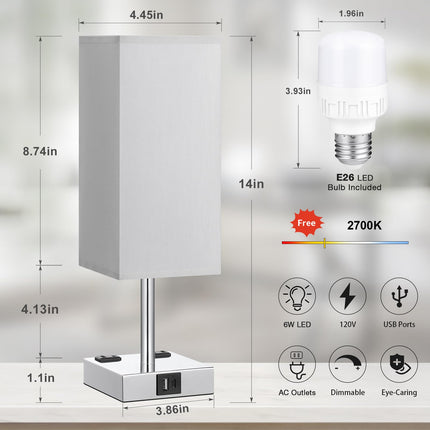 Bedside Table Lamp Touch Control, with USB C+A Charging Ports & Dual AC Outlets, 3-Way Nightstand Lamp for Bedroom with LampShade Living Room Office(LED Dimmable Bulb Included)