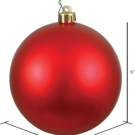 Vickerman 6" Red Matte Ball Christmas Ornament, Shatterproof UV Resistant Plastic, Set of 4 for Christmas Tree Decor - Floral Wire for Reliable Hanging.