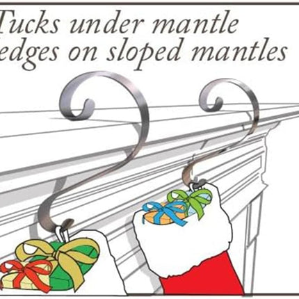 Haute Decor Stocking Scrolls Stocking Hanger - 4 Pack (Brass/Gold) - Christmas Stocking Holder Set - for Various Mantel Sizes Including Large