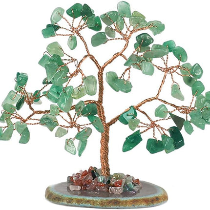 Green Aventurine Crystal Money Tree, Feng Shui Chakra Tree of Life with Geode Agate Slices Base Home Decor for Wealth and Luck.