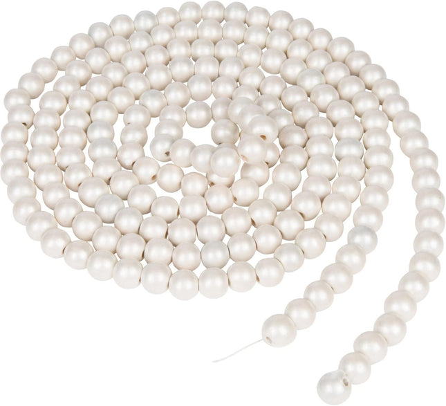 One Holiday Way 9-Foot Elegant Metallic Pearly White Wood Bead Garland Christmas Tree Decoration - Decorative Vintage Style Ivory Wooden Beads - Everyday Rustic Chic Country Xmas Farmhouse Home Decor