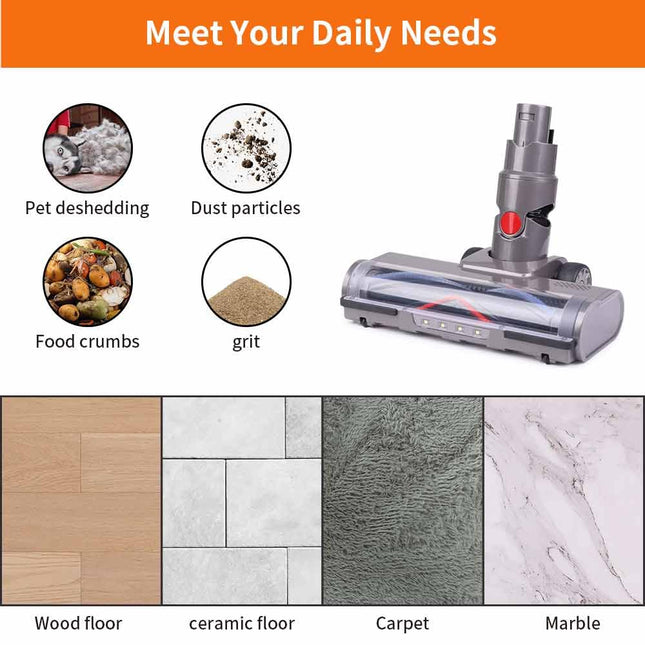Hardwood Floor Attachment For Dyson V6 Dc58 Dc59 Dc61 Dc62 Dc74 Dc Series Vacuum Cleaners With Led Headlights, V Shape Turbo Bristle Brush Head