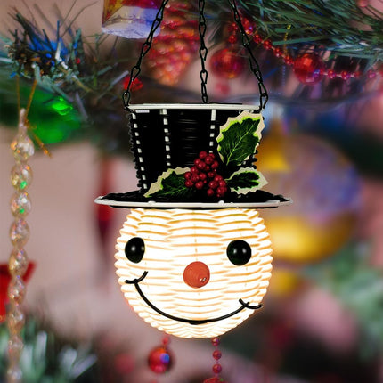 Snowman Hanging Solar Lantern,Christmas Outdoor Decorations Yard,Rattan Outdoor Lanterns for Patio Waterproof,Holiday Solar Powered Lights for Garden Tree Decor