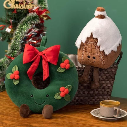 Cute Gingerbread House Pillows Plush Stuffed Christmas Pillows for Couch Bed Living Room Bedding Room,Chic Ginger House Decoration Pillows for Christmas Party Decor, House,12.5"