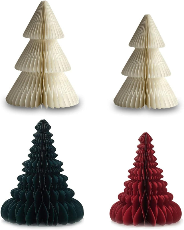 4pcs Christmas Decorations Folding Christmas Honeycomb Paper Tree 3D Xmas Trees Table Centerpiece Christmas Tree Honeycomb Decorations for Years Eve Party Tree