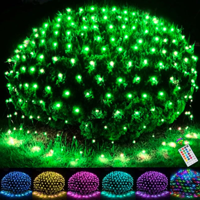 OYCBUZO 14.8ft x 5ft Christmas Net Lights, 240LED Color Changing Outdoor Christmas Mesh String Lights Multicolor Green Blue Waterproof Connectable for Xmas Tree Bushes St Patricks Day Party Decor