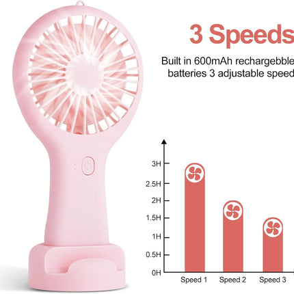 Chnlml Handheld Rechargeable Fan,Portable Mini Pocket Hand Fan Battery Powered With Base Eyelash Nail Art Make Up Fan For Girls