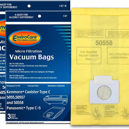 Envirocare Vacuum Bags Made To Fit Kenmore Canister Type C Or Q 50555, 50558, 50557 And Panasonic Type C5 Vacuums 12 Pack