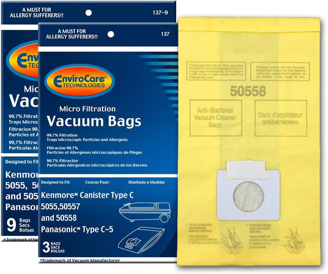 Envirocare Vacuum Bags Made To Fit Kenmore Canister Type C Or Q 50555, 50558, 50557 And Panasonic Type C5 Vacuums 12 Pack