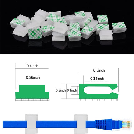 Hicarer 100 Pcs Adhesive Cable Clips Hooks for Outdoor String Lights Clips Wire Clips Cable Management Wire Cord Holder for Hanging Christmas Light Wall Desk Car Home Office(Small,White)