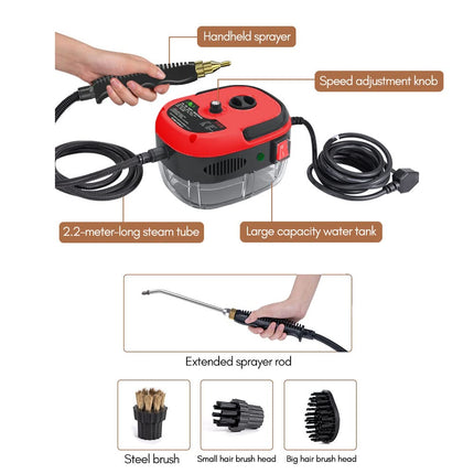 Portable Handheld Steam Cleaner High Temperature Pressurized Steam 2500W Cleaning Machine With Brush Heads Multipurpose Steam Cleaners For Kitchen Furniture Bathroom Car Use