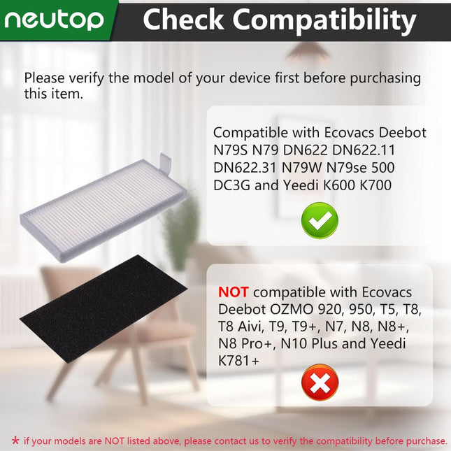Neutop Filters Compatible With Ecovacs Deebot N79S N79 Dn622 Dn622.11 Dn622.31 N79W N79Se Deebot 500 Dc3G And Yeedi K600 K700, Robot Vacuums, 9Pack.