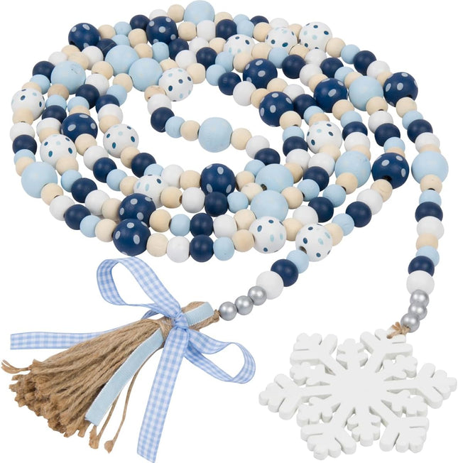 One Holiday Way 9-Foot Rustic Blue, White, and Unfinished Wood Bead Garland w/Dots Christmas Tree Decoration - Decorative Vintage Wooden Beads for Everyday Chic Country Farmhouse Elegant Home Decor