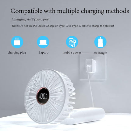 Handheld Fan, 3In1 UltraQuiet Portable Fan With 5200Mah Rechargeable Battery, 6Speed Adjustment, Led Display, Power Bank