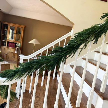 9FTX1 Christmas Real Touch Norfolk Pine Garland Artificial Faux Greenery Garlands Christmas Norfolk Pine Garland for Christmas Holiday Seasonal Indoor Mantle Decor