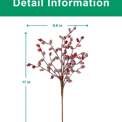 vensovo 4 Pack Artificial Red Berry Picks - 17 Inch Christmas Frost Red Berries Spray Branches, Christmas Tree Decorations, Winter Holiday Home Decor