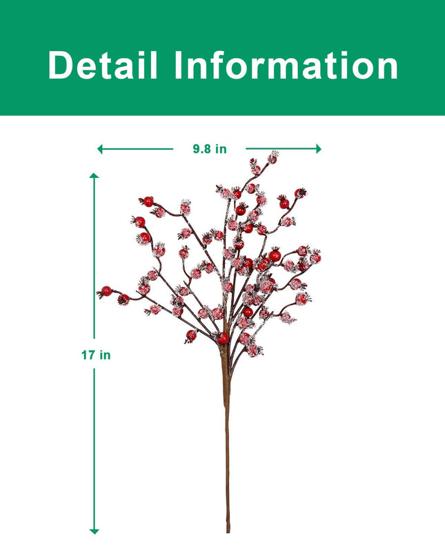 vensovo 4 Pack Artificial Red Berry Picks - 17 Inch Christmas Frost Red Berries Spray Branches, Christmas Tree Decorations, Winter Holiday Home Decor
