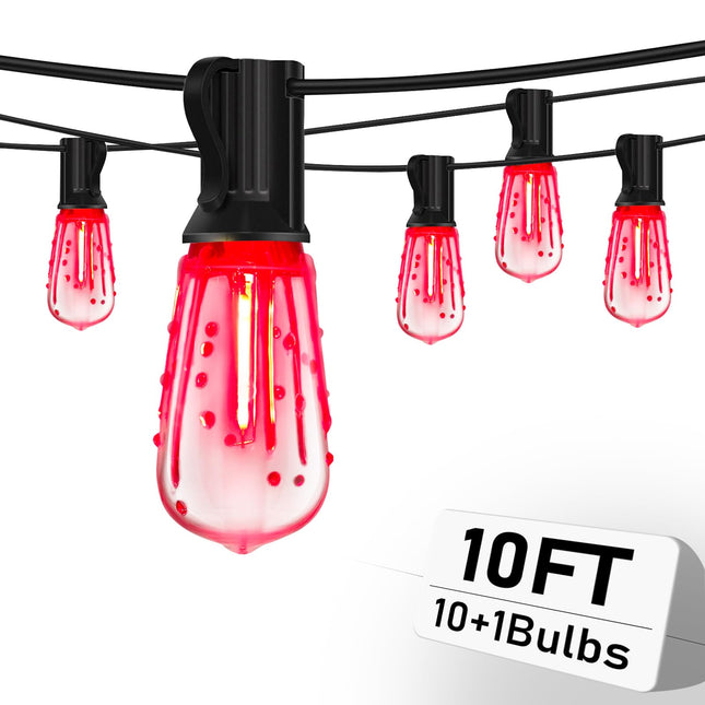 10Ft Halloween LED String Light with Red Blood Tear Drops, Halloween Decorations Lights with 10 ST40 LED Bulbs, Outdoor Halloween Spooky Lights for Patio, Balcony, Party, Halloween Decoration, Black
