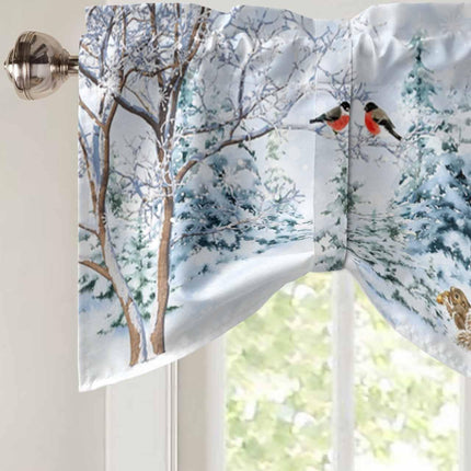 Christmas Snowman Tie Up Window Valances for Kitchen, Winter White Rod Pocket Kitchen Curtain Valance Small Window Topper Decor Xmas Tree Valance Curtains for Living Room, Bedroom, Bathroom, 60" x 18"