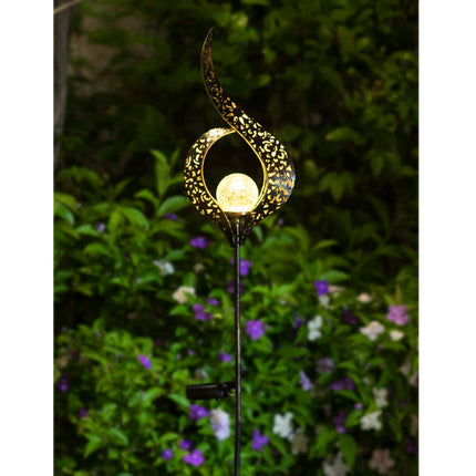 HOMEIMPRO Outdoor Garden Solar Lights Stake Lights, Crackle Glass Globe,Metal Flower Waterproof LED Fairy Lights for Pathway,Lawn,Patio or Courtyard,Gardening (Bronze)