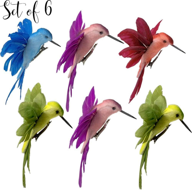 BANBERRY DESIGNS Hummingbird Clip-on Christmas Ornaments - Assorted Colors - Craft Birds Set of 6 Humming Birds - DIY Wreaths Centerpieces Home Décor 4.5" W
