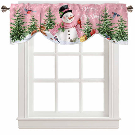 Christmas Pink Tie Up Window Valances for Kitchen Cute Snowman Rod Pocket Curtain Valances Christmas Tree Snowflake Short Topper for Small Windows Valance Curtains for Bedroom Living Room 42" x 18"