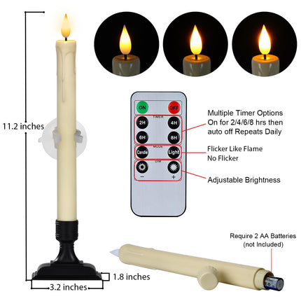 Homemory 6 Pcs Window Candles with Remote Timer Dimmer, Christmas Candles for Window Battery Operated, Ivory Flameless Taper Candles with Holders and Suctions, LED Candlesticks for Xmas Holiday Decor