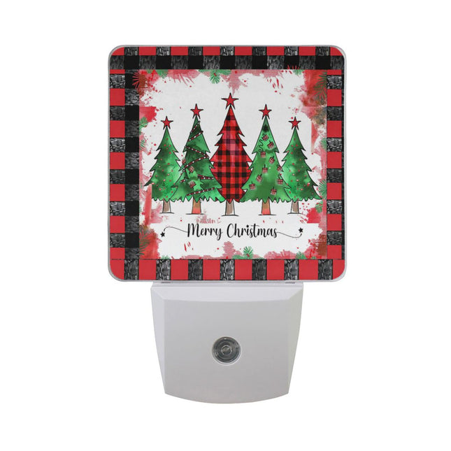 Wusikd Christmas Trees Night Light Set of 2 Buffalo Plaid Plug-in LED Nightlights Auto Dusk-to-Dawn Sensor Lamp for Bedroom Bathroom Kitchen Hallway Stairs Decorative