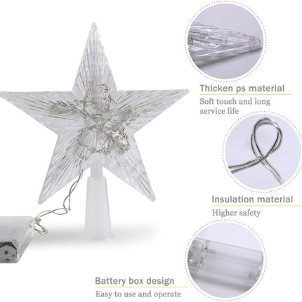 Christmas Tree Topper Star with LED Lighted Star Treetop Rustic Holiday Tree Toppers Battery Powered for Indoor Xmas Ornaments Party Home Decoration Warm White