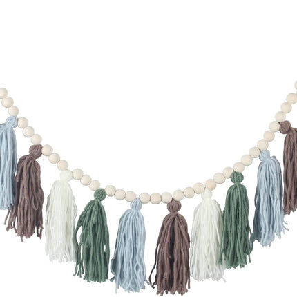Tassel Garland with Wood Beads Boho Cotton Tassel Banner Wall Hangings Decor，Birthday Christmas Party Decor,Bedroom, Nursery, Play Room, Dorm Room, Baby Shower, Classroom School Party Room Decor