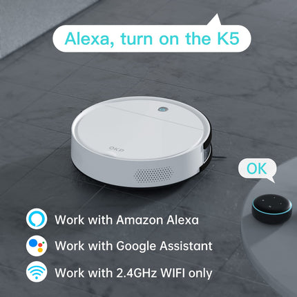 Okp Robot Vacuum Cleaner, 2500Pa Strong Suction, Work With Alexaapp, 120Mins Runtime, Quiet And Small Robotic Vacuum For Pet Hair, Low Pile Carpet, Hard Floor