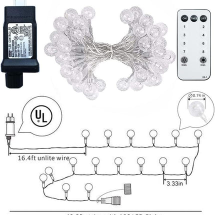 Globe String Lights 49.2 Feet 100 LED, Plug in Crystal Fairy String Lights with Remote Timer, 8 Modes Indoor Outdoor Hanging Globe Lights for Wedding Bedroom Classroom Patio Garden