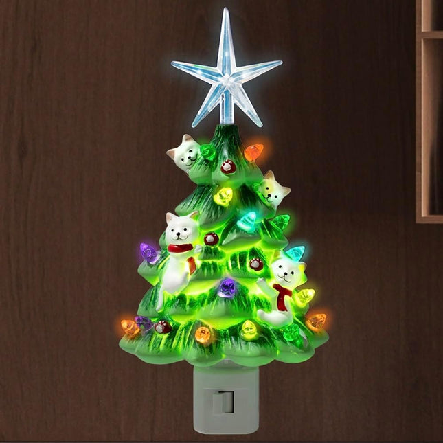 iHeartCats Christmas Tree Cat Night Light -Nostalgic, Hand Crafted Christmas Tree, Kitchen, Family Room, Bathroom