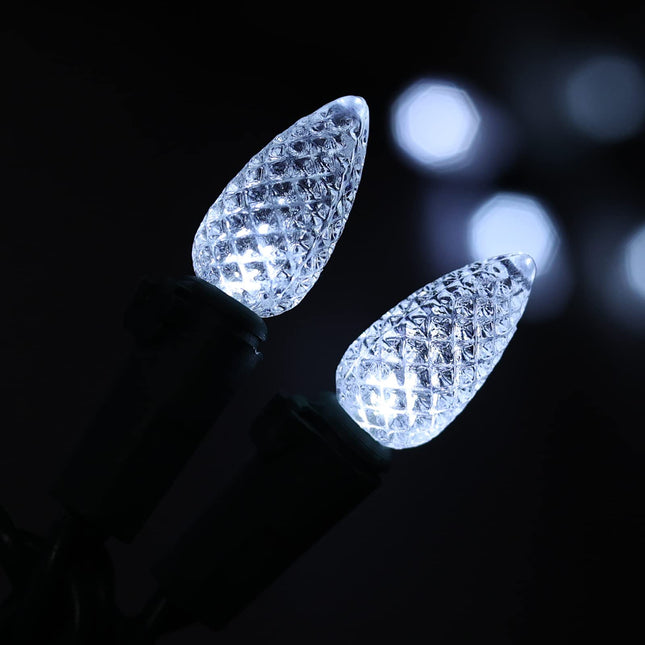 Christmas C3 Bulbs Light String 50 LED White Strawberry Xmas Tree Outdoor Indoor Waterproof Decoration Plug in 18 Feet Used for Patio Party Festive Courtyard Home (Cold White)
