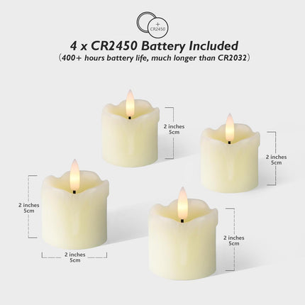 Rhytsing 2" Ivory Flameless Votive Candles Real Wax Dripping Design, LED Faux Battery Operated Tealight Candles with Timer for Christmas Wreath - Set of 4