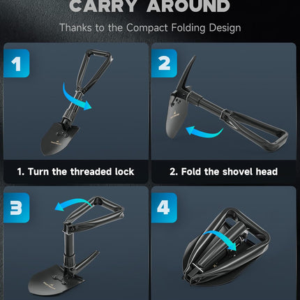 DARTMOOR Mini Folding Shovel High Carbon Steel, Portable Lightweight Outdoor Tactical Survival Foldable Mini Shovel, Entrenching Tool, Camping, Hiking, Digging, Backpacking, Car Emergency
