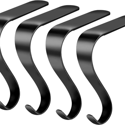 Edoneery Christmas Stocking Holders for Mantle with Silicone Anti-Slip Strips, Fireplace Mantel Stocking Hangers for Shelf, Garland Grips Hooks for Xmas & Family Party Decoration (Black, 4)