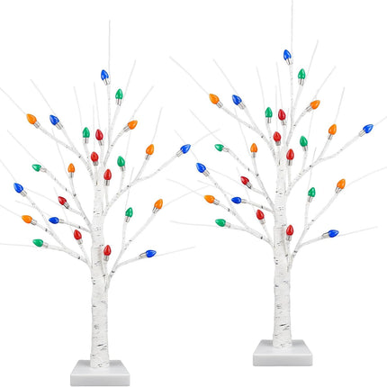 [ Timer ] Ruidazon 2 Pack Lighted Birch Tree, 26" Christmas Birch Tree with 24 Led Red Green Orange Blue Lights Battery Operated Small Christmas Table Tree for Home Christmas Indoor Decoration