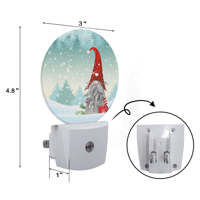 Axayaz Christmas Gnome LED Night Light Winter Snow Mistletoe Tree Snowflake Dusk to Dawn Round Lamp Auto Sensor for Bathroom Hallway Living Room