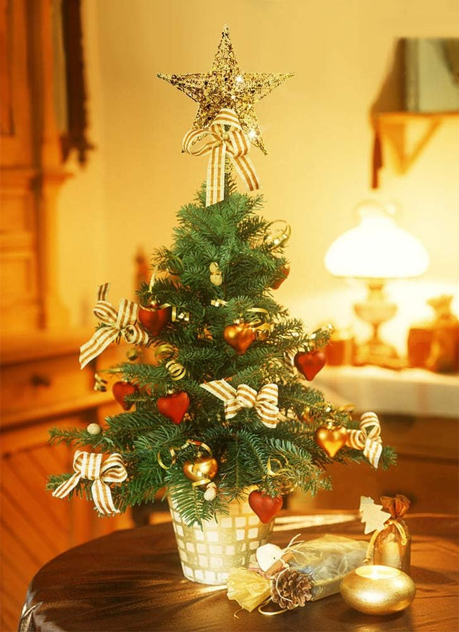 Christmas Tree Star Topper, Xmas Tree Topper Glittered 5 Point Star Treetop for Christmas Tree Ornament Indoor Party Home Decoration (Golden, 8inch)