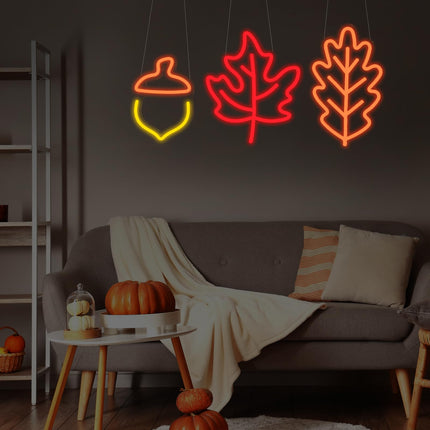 ROCEEI 3 Pcs Thanksgiving Neon Sign, Maple Leaf Neon LED Lights Plant Neon Lights USB Wall Bar Living Room Decor for Fall Christmas Party Holiday Night Bedroom s