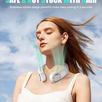 Bladeless Neck Fan Personal Portable Fan Chillgo Wearable Cooling Neck Air Conditioner Max 12Hrs, 4 Vent Airflow +90, Foldable