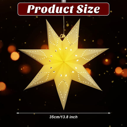 3 Set Star Paper Lantern Hanging Hollow Out Star Light White 7 Pointed Glitter Star with LED Light Battery Box Hanging Decorations for Christmas Birthday Holiday Wedding Home 13.8 Inch