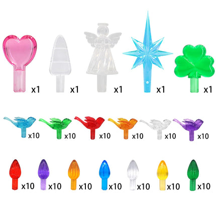 135 Pcs 7 Kinds of Ceramic Christmas Tree Replacement Light Bulbs, Ceramic Tree Medium Multicolor Twist Light Ornaments, Included Christmas Tree Star Heart Angel Topper
