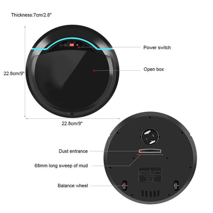Robot Vacuum Cleaner, Usb Rechargeable Automatic Smart Robot Vacuum Floor Cleaner Household Sweeping Machine Black