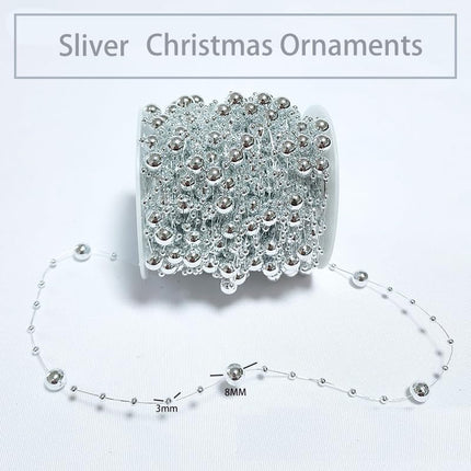 98 Feet Silvery Pearl Strands Chain Christmas Tree Beads Garland Decoration, Christmas Garland Crafts and Holiday Décor