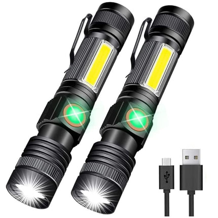 Hoxida Flashlight USB Rechargeable Magnetic LED Flashlight Super Bright LED Tactical Flashlight with Cob Sidelight Waterproof Zoomable Best Small LED Flashlight for Camping Emergency Flashlights