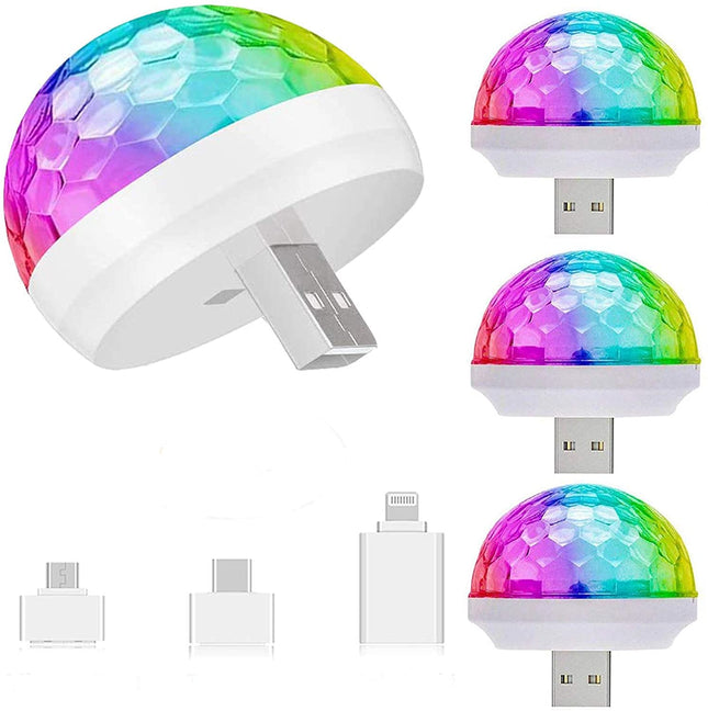 USB Mini Disco Ball Party Lights, Sound Activated DJ Stage Strobe Lights, Portable Led Car Atmosphere Lights for Xmas Stocking Stuffers, Parties, Karaoke, Bar (4 Packs)