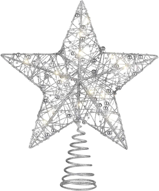 Toyvian Christmas Tree Topper Christmas Decorations Colorful Lighted Xmas Tree Star for Christmas Ornament Decoration(25 x 30cm,Silver)